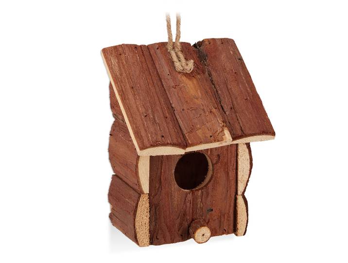 Mini Vogelhaus Naturholz Dunkelbraun-Hellbraun