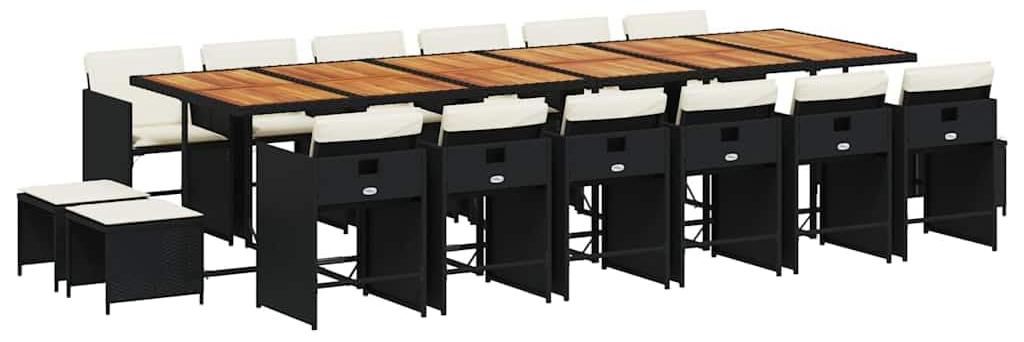 Gartenmöbel-Set, Schwarz und Creme - Poly-Rattan, für 8 Personen - Inklusive Kissen - Klappbar