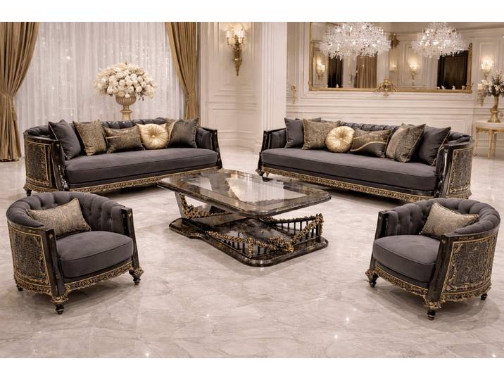 JVmoebel Polstergarnitur Einzigartige Graue Couchgarnitur Designer Sofas Polstersessel Tisch, (5-tlg), Made in Europa