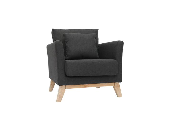 Fauteuil scandinave déhoussable en tissu gris foncé et bois clair OSLO