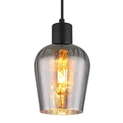 Hängeleuchte Rauchglas Esszimmerlampe schwarz Pendelleuchte Wohnzimmer, Metall, E27 Fassung, DxH 13,5x150 cm