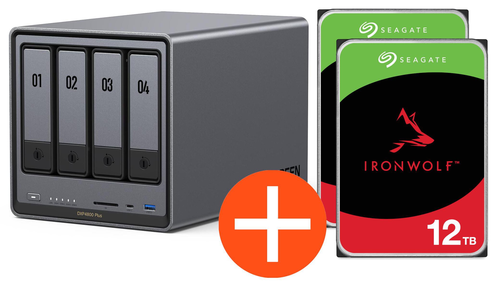 UGREEN NASync DXP4800 Plus NAS System 4-Bay 24TB inkl. 2x Seagate IronWolf ST12000VN0008 12 TB DXP4800 Plus + 2x ST12000VN0008