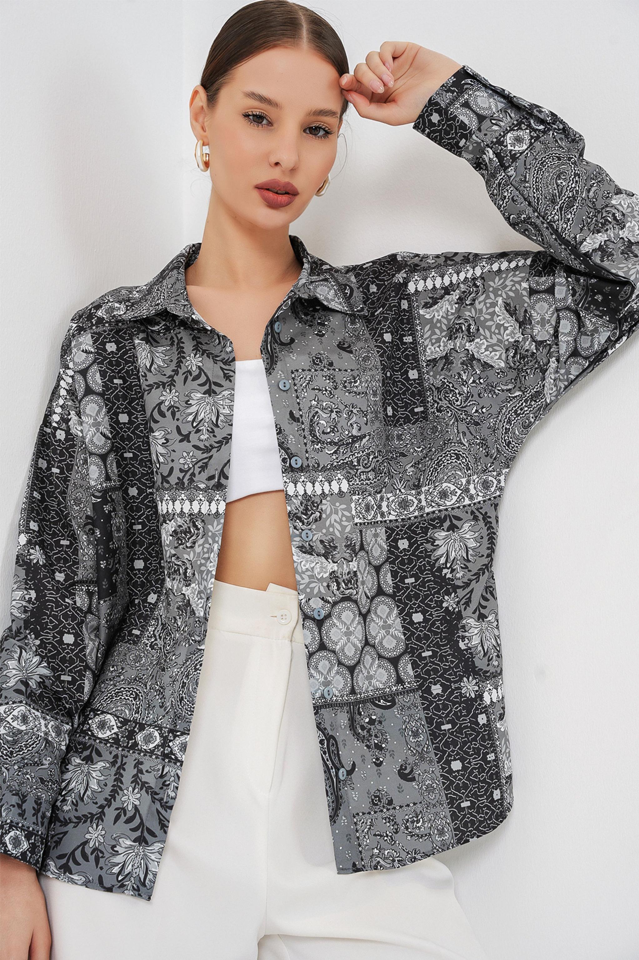 Übergroßes Paisley-Print Hemd mit Knöpfen