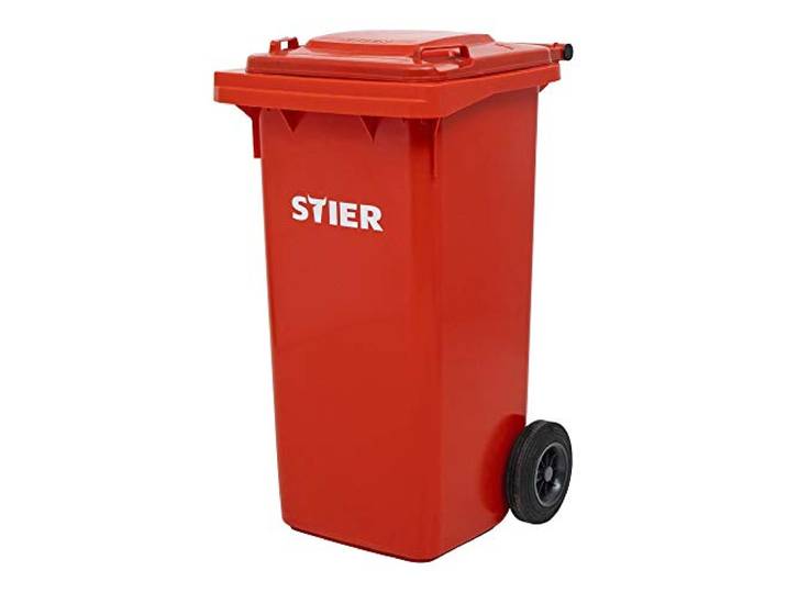 STIER 2-Rad-Müllgroßbehälter, Mülltonne, Volumen 120 Liter, Mülleimer, Farbe: Rot, Größe: 475x550x930 mm, Restmülltonne mit Rädern und Deckel