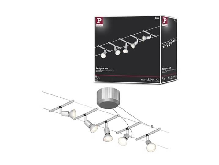 Paulmann 94145 Seilsystem Sice Salt Set erweiterbar max.5x10W Chrom matt Seilleuchte Hängeleuchte Drahtseilsystem ohne Leuchtmittel