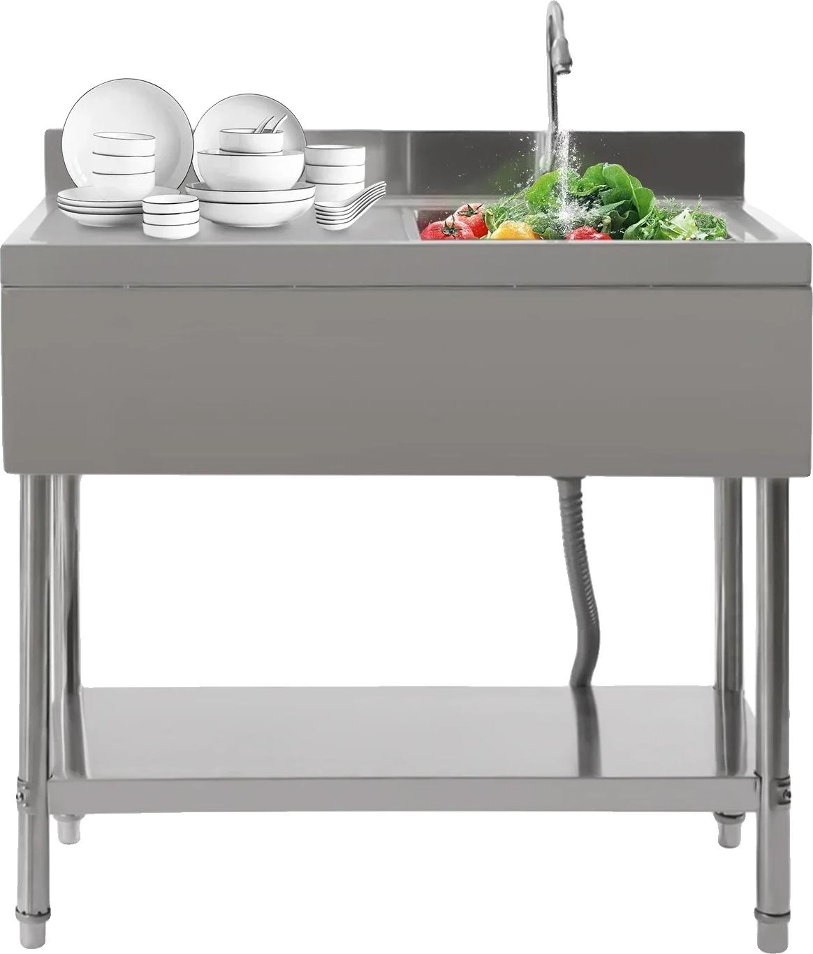 Edelstahlspüle, freistehendes Design, einschließlich Abflusssystem, Silber