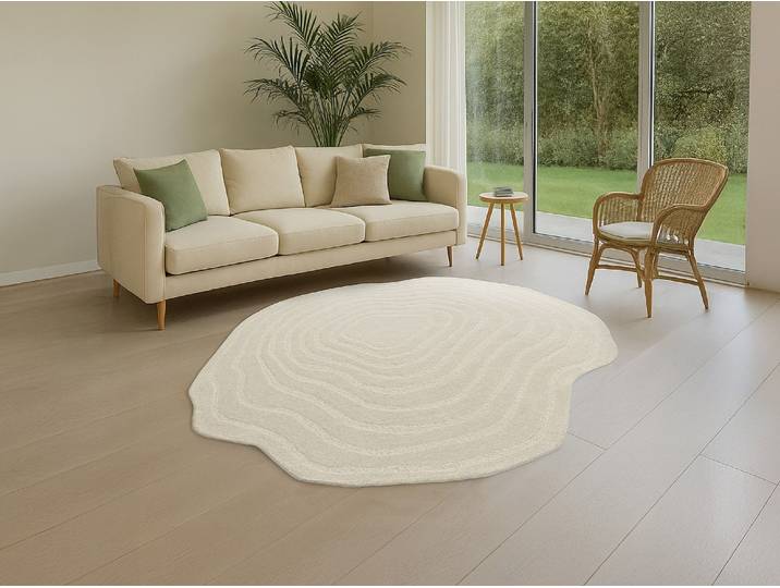 Organischer Teppich mit Relief – 100 % handgetuftete Wolle – Ø 160 cm – Elfenbein – 2100 g/m² – ORENIA