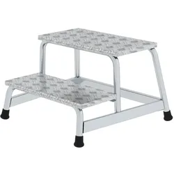PROREGAL Arbeitspodest starr | 2 Stufen | Aluminium-Warzenblech | Rutschfeste Kunststoffschuhe