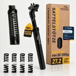 BikePeak Federsattelstütze 27.2-350 schwarz inkl. 4 Wechselfedern