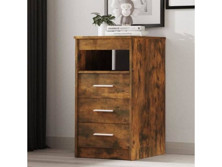 Armoire à tiroirs - VIDAXL - Chêne fumé - 40x50x76 cm - Bois d'ingénierie - 2 tiroirs