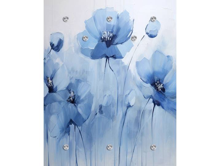 Garderobenpaneel QUEENCE Wandgarderobe mit Motiv Mohnblume Aquarell inkl. Edelstahlhaken , blau, B:100cm H:120cm T:2,5cm, Acrylglas, Edelstahl, Garderobenpaneele, Garderobenpaneel, HD Premium Druck auf Acrylglas