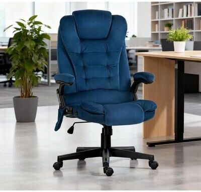 Kodotan sofa Velvet High Back Vibrating Massage Office Chair, Drak Blue