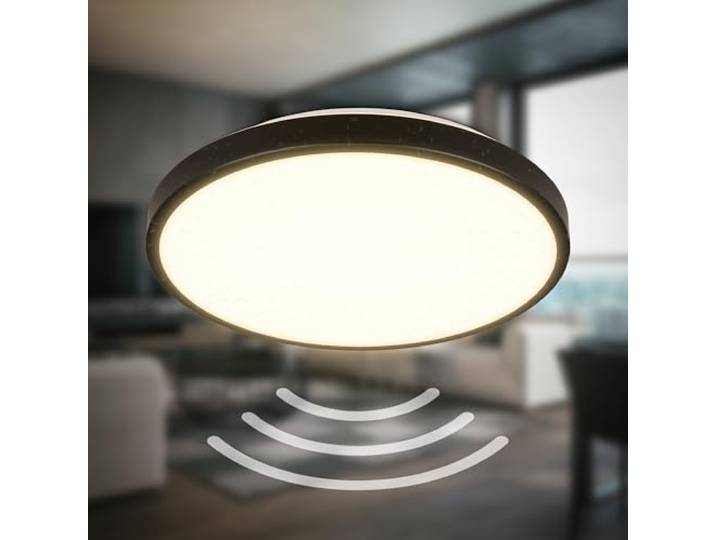 B.K.Licht - LED Deckenlampe mit Bewegungsmelder 3m Reichweite IP54, warmweißes Licht, 95 Grad Erfassung, LED Deckenleuchte, Lampe, Badlampe, Badezimmerlampe, Küchenlampe, 29x7,5cm, Schwarz