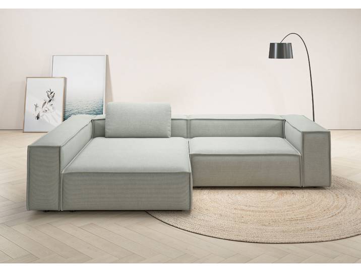 Ecksofa HOME AFFAIRE Watertown, moderne XXL L-Form, 306 cm breit, Japandi Design , silber, B:306cm H:68cm T:191cm, 100% Polyester, Sofas, Ecksofa, Komfortabel mit tiefer Sitzfläche – ideal für grosse Wohnräume