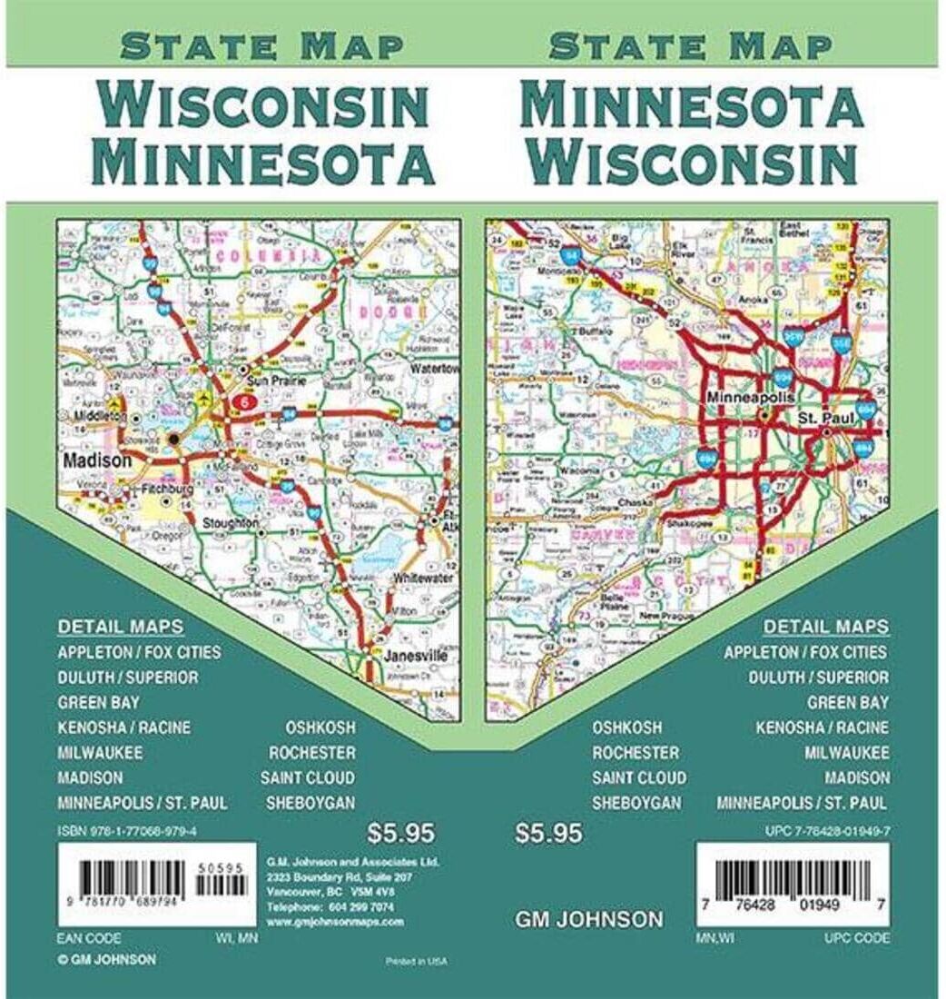 Carte d'État du Minnesota et du Wisconsin   GM Johnson