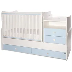 Lorelli Baby- Jugendbett Combo umbaubar 2 Kinder gleichzeitig Schaukelfunktion weiß blau