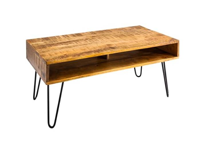 Couchtisch SCORPION 100cm - schwarz natur - Mangoholz Beistelltisch Stauraum, Massivholz, individuelle Holzmaserung, stabile Konstruktion, Metallgestell, Hairpin-Design, Retro-Look