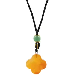 Cord Necklace Gemstone Pendant - Red Jade Clover