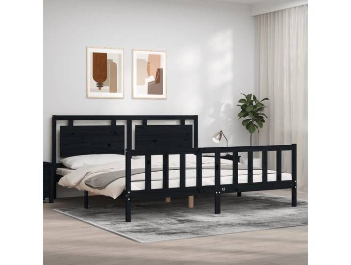 furnicato Bettgestell Holzbett Schwarz 205,5x205,5x100 cm aus massivem Kiefernholz (1-tlg)