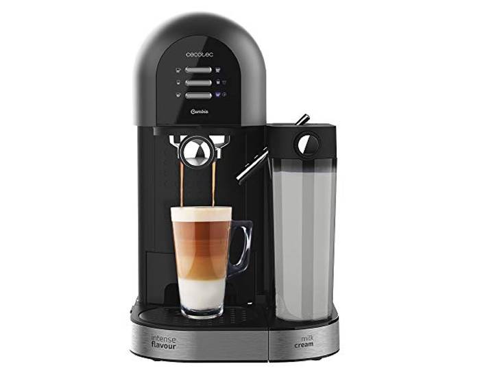 Cecotec Espressomaschine Power Instant-Ccino 20 Chic Nera, 1470 W, 1,7 L 20-bar-Pumpe, für Pulver und Kapseln, InstantCappuccino, 700-ml-Milchtank, Custom Coffee, Thermoblock und Doppelauslauf