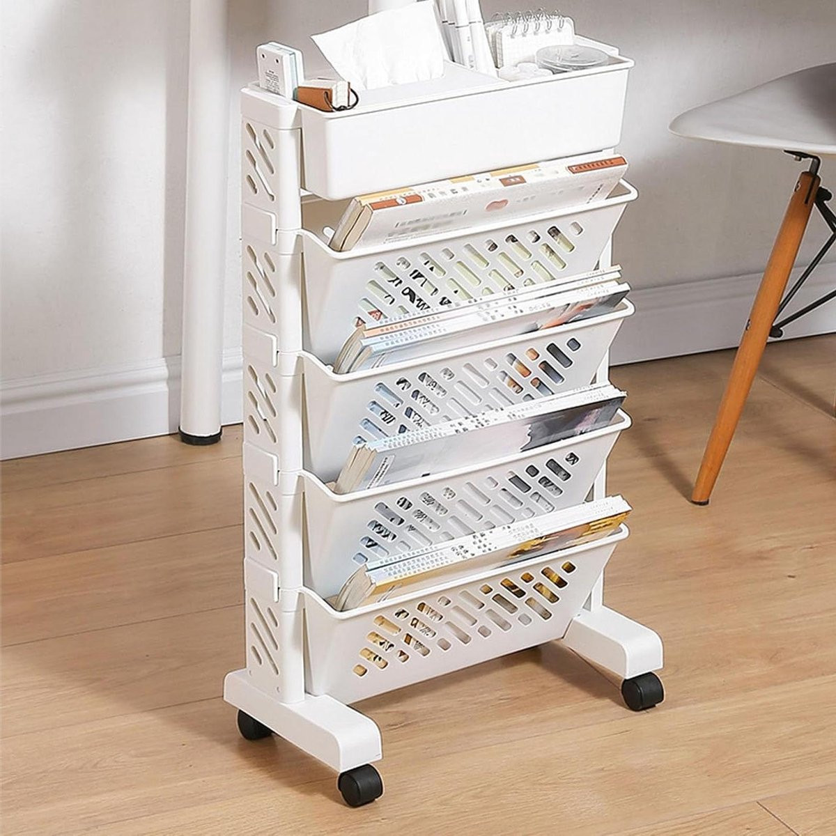 Boekenplank Kar - Opbergtrolley Boekenkast - 5 Lagen - Wit