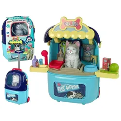 Lean Toys Set Cat Beauty Salon Haustier im Koffer Rucksack Blau