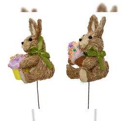 Decoris 1 Dekofigur am Stab 52cm Osterhase Strohfigur Dekohase Osterstecker Osterdeko Tischdeko Ostern Dekostecker Frühlingsdeko Osterschmuck Stroh Hase