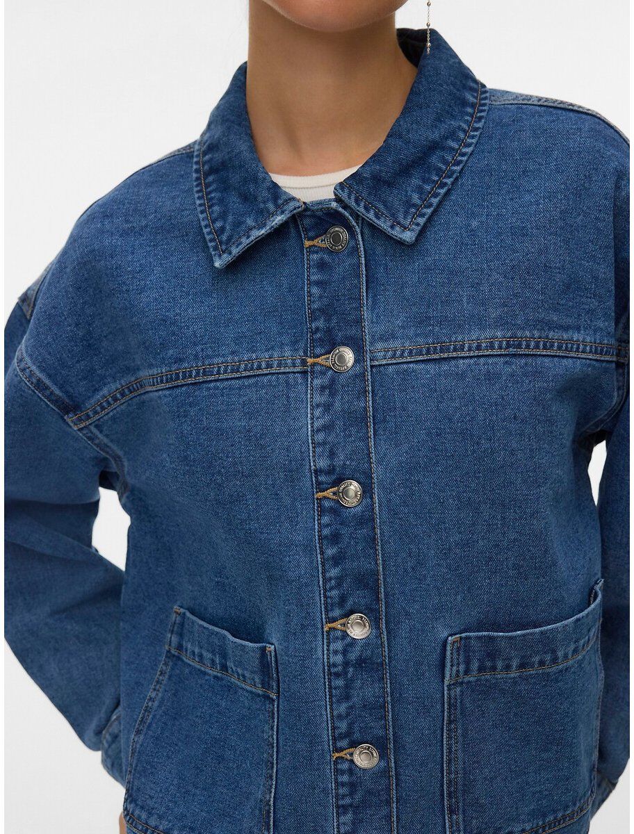 VERO MODA Veste en jean boutonnée avec poches, col polo