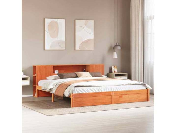 WDGJJFECNMUEHI Massivkiefer Modernes Design Bettgestell 200 x 200 cm Braun Bettgestell mit Aufbewahrungskopfteil 2 pcs Wachsbraun Massivholz Kiefer 200x200 cm Lattenrost Stabil Stauraum Modern