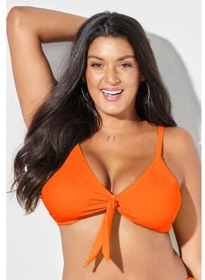 Plus Size Women's Mentor Tie Front Bikini Top by Swimsuits For All in Papaya (Size 10)