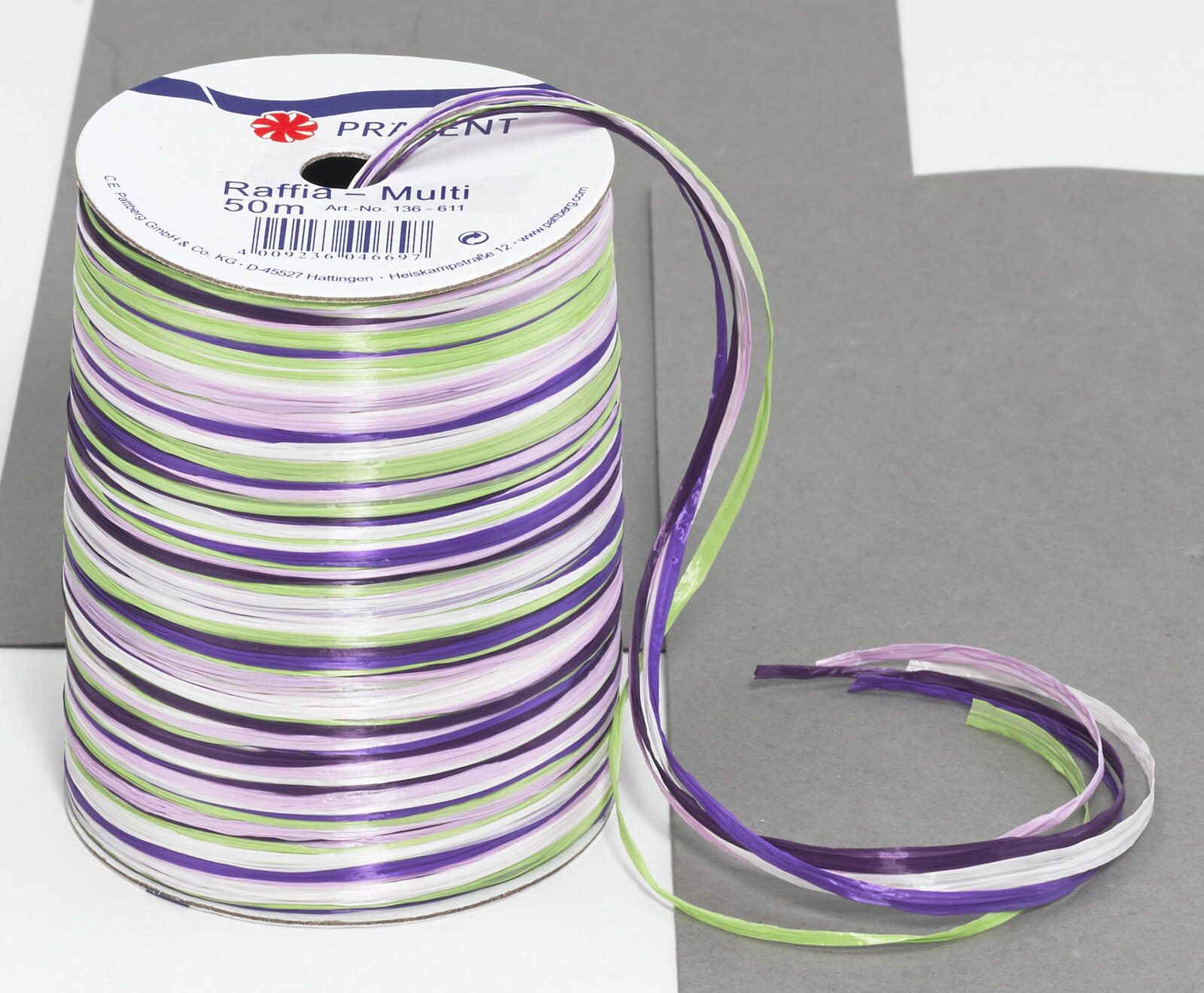 PRÄSENT Geschenkband Multi-Raffia 3 mm x 50 m lila/grün/weiß 136-611