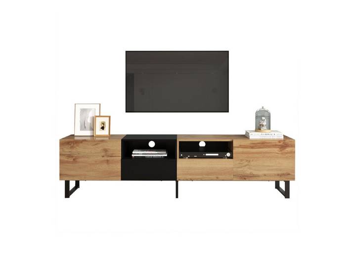 MC Star TV-Ständer Moderner TV-Ständer mit schwarzem und holzfarbenem Design, (geräumiger Stauraum, robuste Konstruktion)