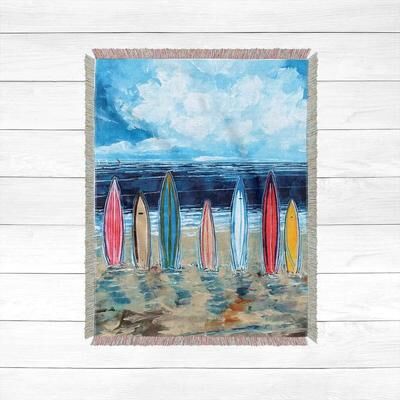 Laural Home Surfboards Woven Throw Blanket