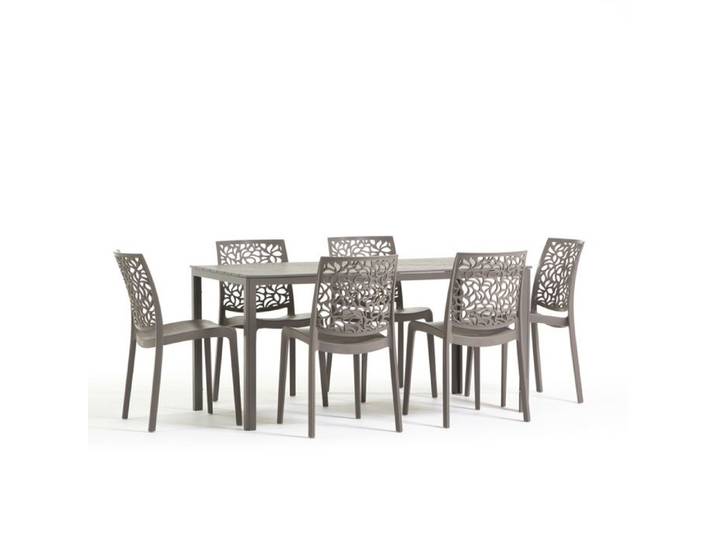 Ensemble de mobilier de jardin - Thomas - Table et 6 chaises Anna - Fer et résine - Moderne - Empilables
