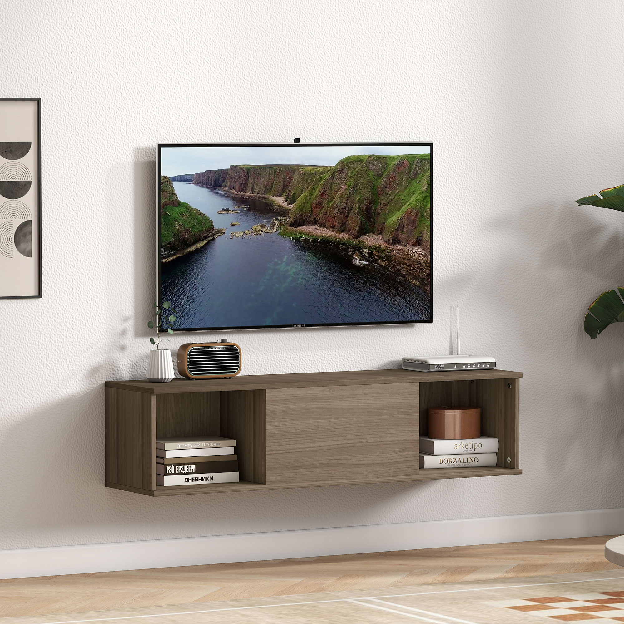 Homcom Armadio da Bagno a Parete Mueble da Bagno Appeso con 2 Scomparti Aperti e Porta Ribaltabile 120x30x29,5 cm Marrone   Aosom Italy