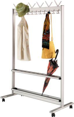 Mobiler Reihen-Garderobenständer, Leichtmetall, 1160 mm breit, mit Schirmhalterung