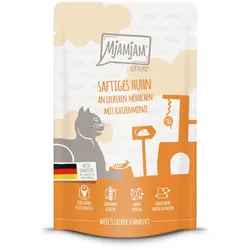 MJAMJAM Quetschies 125g Beutel Katzennassfutter Sparpaket 24 x 125 Gramm saftiges Huhn an leckeren Möhrchen