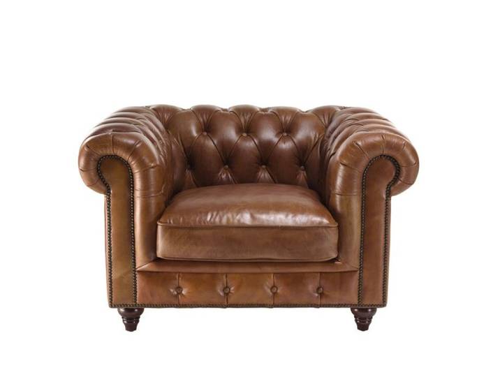 MACABANE GASTON - Fauteuil marron CHESTERFIELD 1 place vintage cuir GASTON
