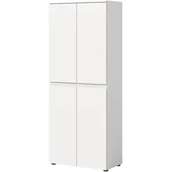 MEHRZWECKSCHRANK weiß 70 x 175 cm, Stauraumschrank 4-türig mit 9 Fächern