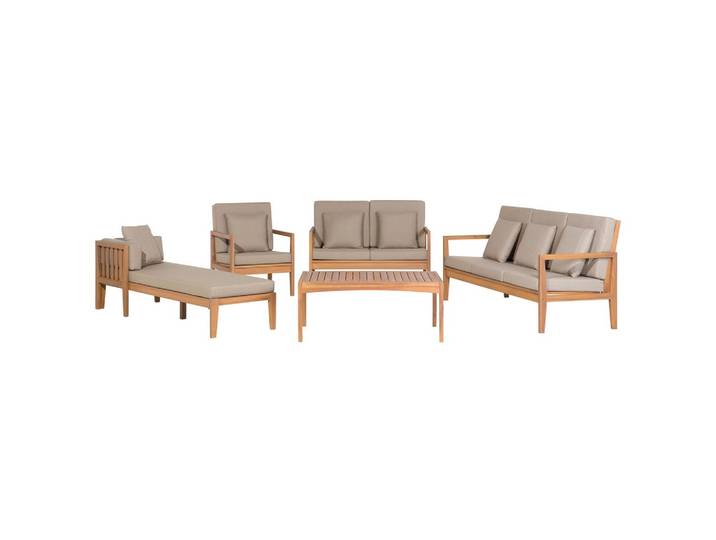 GARTEN-LOUNGE-SET 7-Sitzer zertifiziertes Holz hellgrau Auflagen grau Pataja