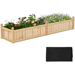 Helloshop26 - Rechteckiges Hochbeet 227 x 59,5 x 40 cm mit herausnehmbarer Folie und Drainagesystem rustikaler Stil Naturholz 20_0010469