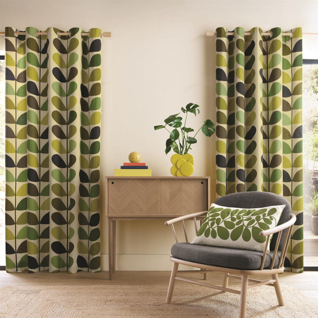 Orla Kiely Multi Stem Fully Lined Ready Made Floral Eyelet Curtains Fern 66x72" Green 66x72"