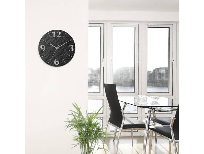 Wanduhr ARTLAND Schiefer , schwarz, B:30cm H:30cm T:1,8cm, Wanduhren, Wanduhr, wahlweise mit Quarz- oder Funkuhrwerk, lautlos ohne Tickgeräusche