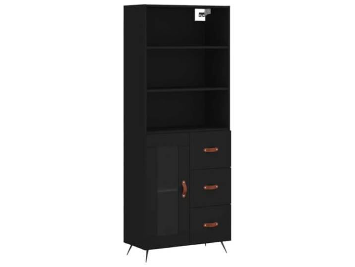 Fisinber Highboard Schwarz 69,5x34x180 cm Holzwerkstoff Zweiteiliger Wohnzimmerschrank mit Glastür, robuster Holzwerkstoff und stabilen Eisenbeinen für mehr Ordnung.