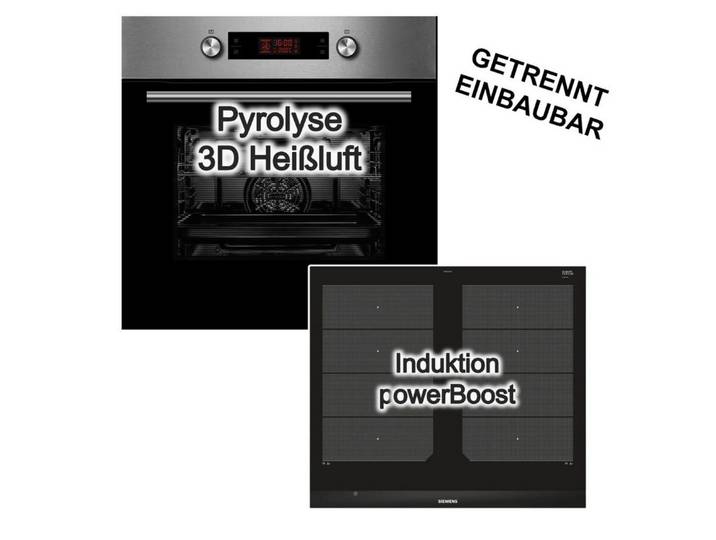 Midea Backofen-Set Pyrolyse Teleskopauszug + Siemens Induktionskochfeld Bratsensor Plus, mit 1-fach Teilauszug, Pyrolyse-Selbstreinigung
