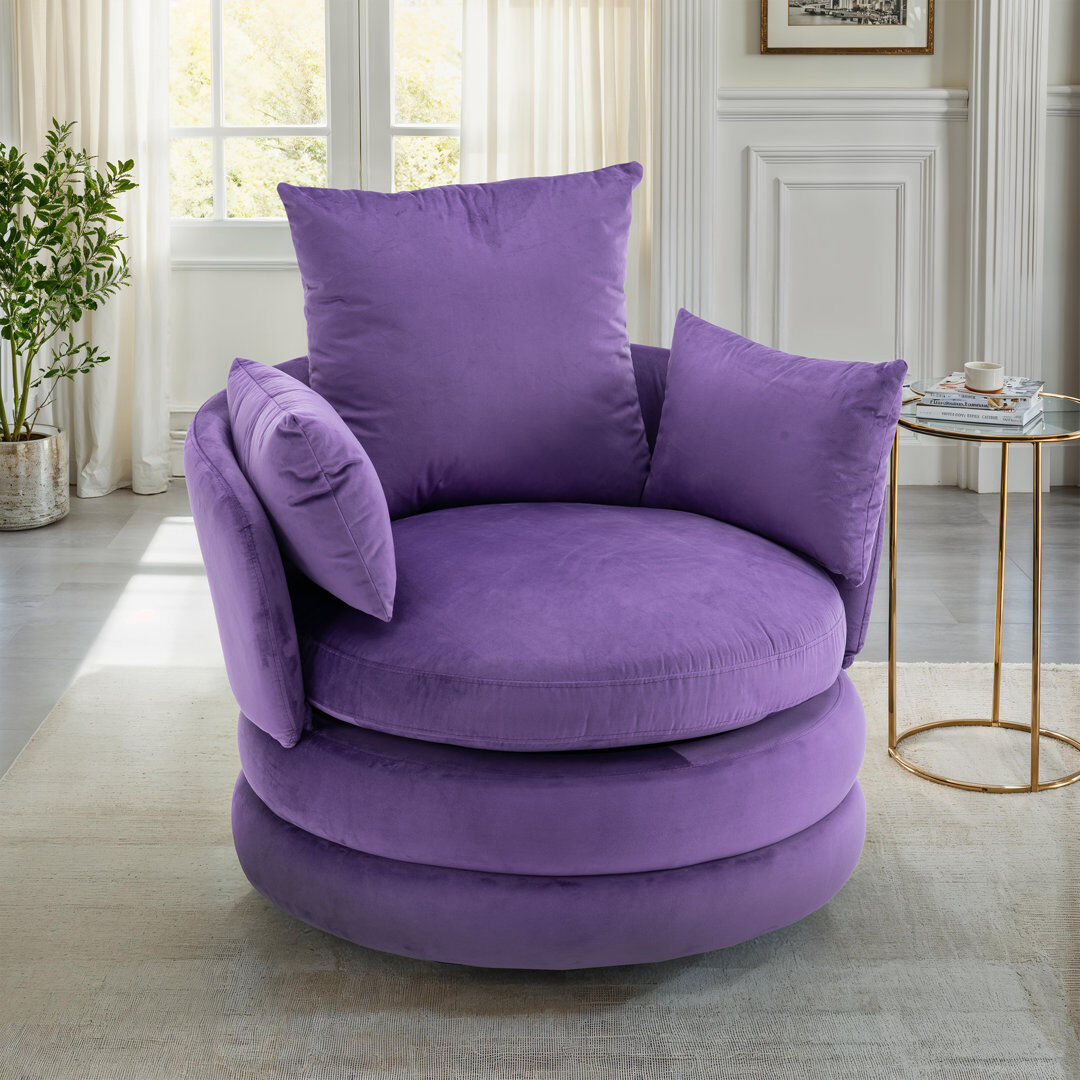 Metro Upholstered Swivel Barrel Chair Purple Velvet 86cm H X 88cm W X 87cm D