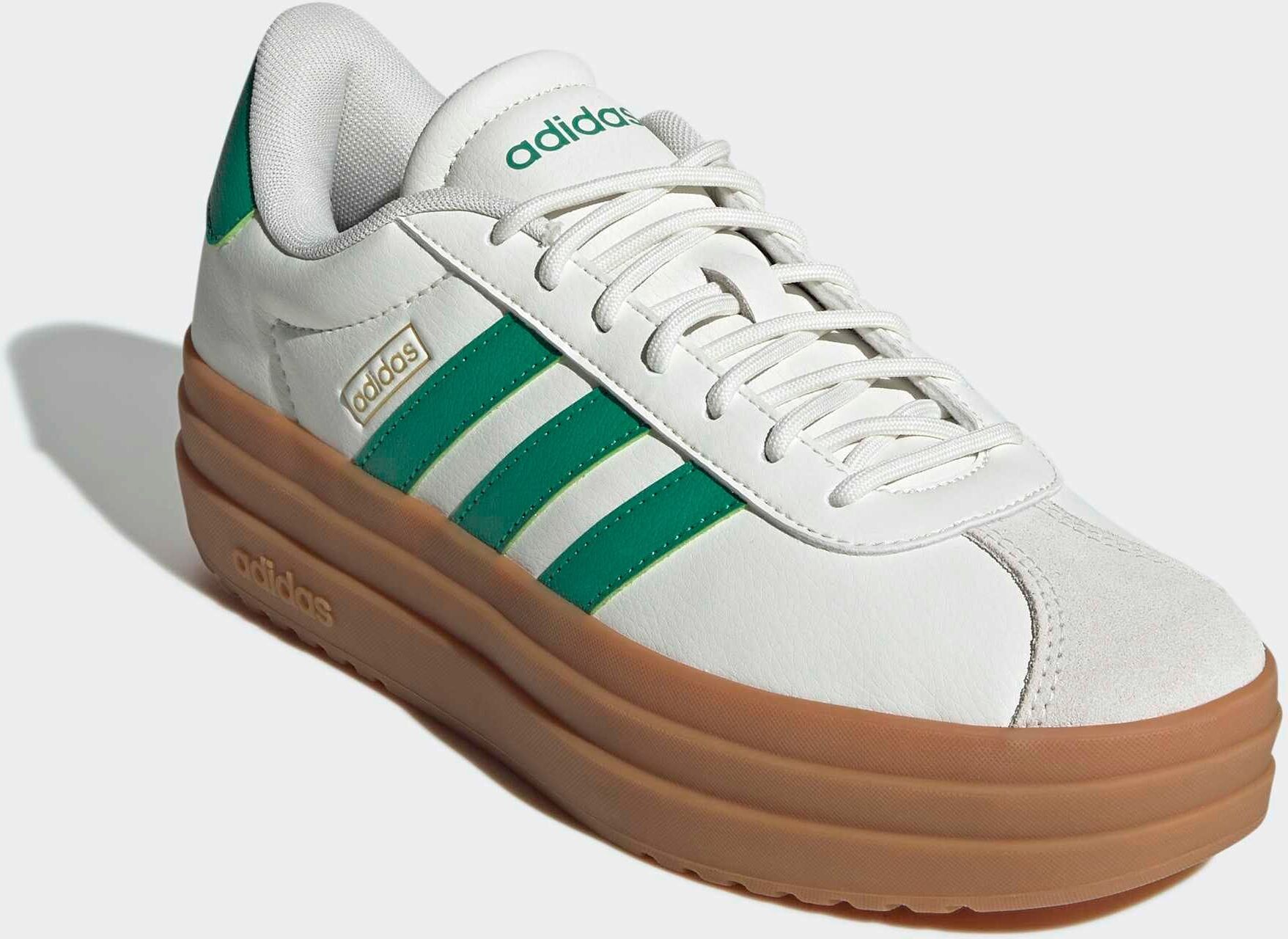 Plateausneaker ADIDAS SPORTSWEAR "VL COURT BOLD", Damen, Gr. 39, weiss (core weiß, court grün, gold metallic), Leder, Synthetik, Schuhe Plateausneaker, inspiré du design adidas gazelle bold core weiß, court grün, gold metallic 39