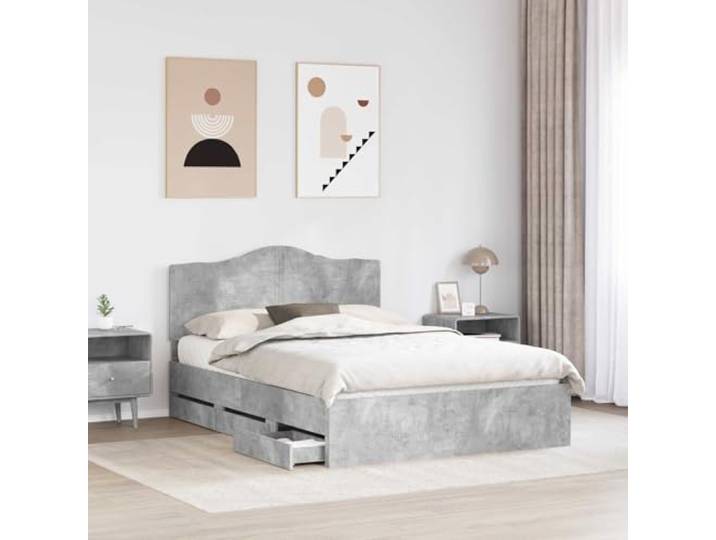SKTQYQO Bettgestell mit Schublade, Zementgrau, 140 x 190 cm Technisches Holz, modernes Design, integrierter Stauraum, zeitgenössisches Schlafzimmer