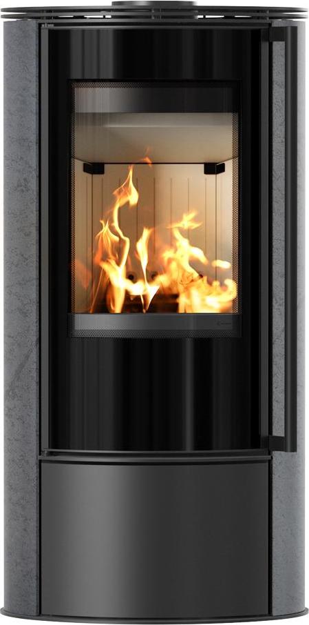 Kaminofen aus Stahl KRATKI ERIK Ø 150 5,5 kW dekorative Keramiken GRAFITE SATIN