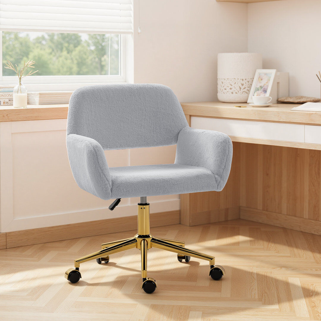 Inbox Zero Swivel Office Chair, Vanity Desk Chair with Adjustable Height, Wheels Grey 60cm W X 57cm D